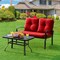 2 Pieces Patio Loveseat Bench Table Furniture Set with Cushioned Chair